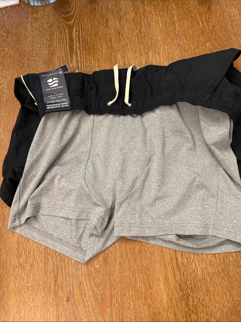 Fair Harbor Black Swim Shorts with Cream Drawstring Accent